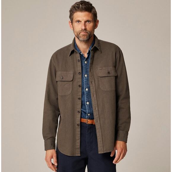 J.Crew Garment-dyed Twill Overshirt Mens XL Greenish Gray Long Sleeve Button Up - Picture 1 of 7